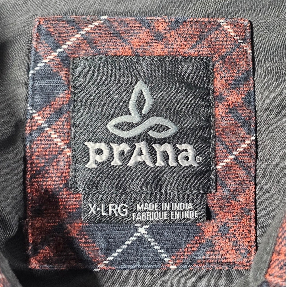 prAna Flannel Shirt Mens XL Rust Blue Plaid Organic Cotton Button Down M2WOOD315 - Picture 2 of 12